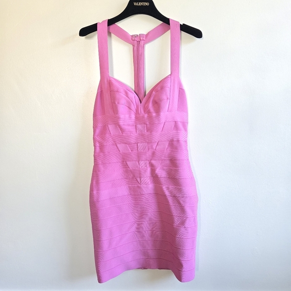 New Hervé Léger The Lily Bandage Sweetheart Bodycon Guava Mini Dress Small NWT - Picture 7 of 9